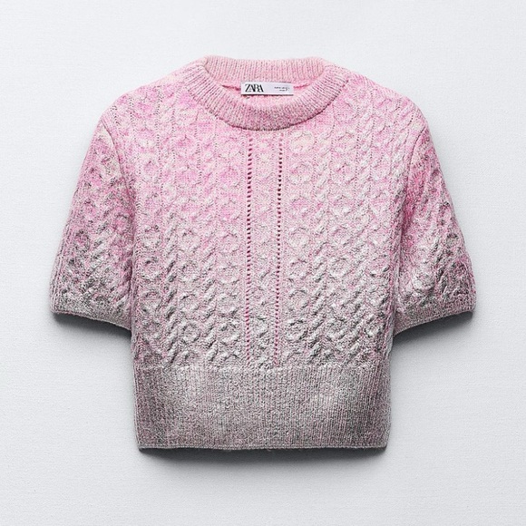 Zara Sweaters - Zara Cable Knit Metallic Pink Cropped Sweater